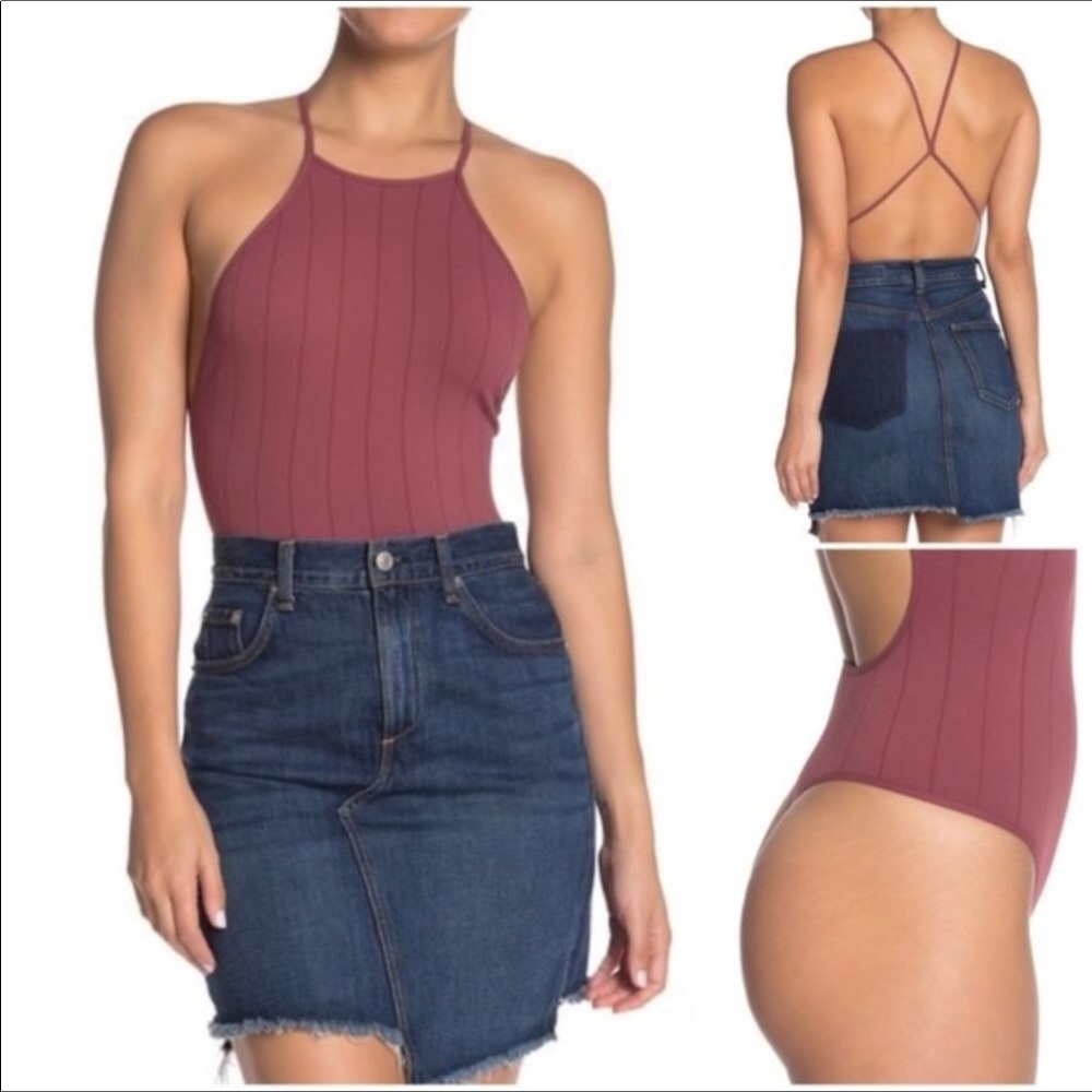 ❌DONATED❌Free People Wine Thong Cut Strap Back Bodysuit Top - Picture 2 of 9